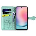 For Samsung Galaxy A25 5G Cat and Dog Embossed Leather Phone Case(Green)