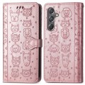 For Samsung Galaxy A15 Cat and Dog Embossed Leather Phone Case(Rose Gold)
