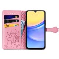For Samsung Galaxy A15 Cat and Dog Embossed Leather Phone Case(Pink)