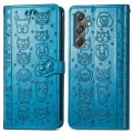 For Samsung Galaxy A15 Cat and Dog Embossed Leather Phone Case(Blue)
