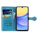 For Samsung Galaxy A15 Cat and Dog Embossed Leather Phone Case(Blue)