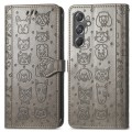For Samsung Galaxy A15 Cat and Dog Embossed Leather Phone Case(Gray)