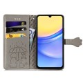 For Samsung Galaxy A15 Cat and Dog Embossed Leather Phone Case(Gray)