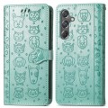 For Samsung Galaxy A15 Cat and Dog Embossed Leather Phone Case(Green)
