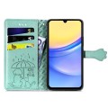 For Samsung Galaxy A15 Cat and Dog Embossed Leather Phone Case(Green)