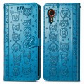 For Samsung Galaxy Xcover 7 Cat and Dog Embossed Leather Phone Case(Blue)