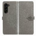 For Samsung Galaxy Z Fold5 Mandala Flower Embossed Leather Phone Case(Gray)