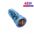 P35 48W PD30W + QC3.0 18W USB Transparent Car Charger with Type-C to 8 Pin Phone Data Cable(Transpar