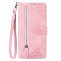 For OPPO Reno11 Pro 5G Embossed Flower Zipper Leather Phone Case(Pink)