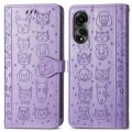 For OPPO A78 4G Cat and Dog Embossed Leather Phone Case(Purple)