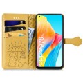 For OPPO A78 4G Cat and Dog Embossed Leather Phone Case(Yellow)