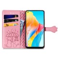For OPPO A78 4G Cat and Dog Embossed Leather Phone Case(Pink)