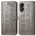 For OPPO A78 4G Cat and Dog Embossed Leather Phone Case(Grey)