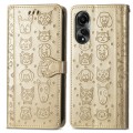 For OPPO A78 4G Cat and Dog Embossed Leather Phone Case(Gold)