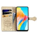 For OPPO A78 4G Cat and Dog Embossed Leather Phone Case(Gold)