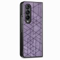 For Samsung Galaxy Z Fold4 Geometric Leather Back Cover Phone Case(Purple)