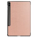 For Samsung Galaxy Tab S9 FE+ 12.4 JUNSUNMAY Custer Solid Color 3-Fold Stand Leather Smart Tablet Ca