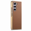 For Samsung Galaxy Z Fold5 5G Integrated Film Electroplated Leather Phone Case(Brown)