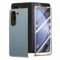 For Samsung Galaxy Z Fold5 5G Integrated Film Electroplated Leather Phone Case(Blue)