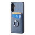 For Samsung Galaxy A13 5G Carbon Fiber Card Wallet Folding Ring Holder Phone Case(Blue)