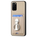 For Samsung Galaxy S20+ Carbon Fiber Card Wallet Folding Ring Holder Phone Case(Khaki)