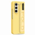 For Samsung   Galaxy Z Fold5 5G Integrated Film Wrist Grip Leather Phone Case with Pen Slot(Yellow)