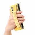 For Samsung   Galaxy Z Fold5 5G Integrated Film Wrist Grip Leather Phone Case with Pen Slot(Yellow)