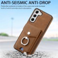 For Samsung Galaxy S21 FE 5G Electroplating Skin-feel Leather Ring Card Wallet Phone Case(Brown)