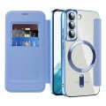 For Samsung Galaxy S22 5G Shield Magsafe RFID Anti-theft Rhombus Leather Phone Case(Blue)