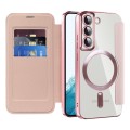 For Samsung Galaxy S22 5G Shield Magsafe RFID Anti-theft Rhombus Leather Phone Case(Pink)