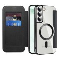 For Samsung Galaxy S22+ 5G Shield Magsafe RFID Anti-theft Rhombus Leather Phone Case(Black)