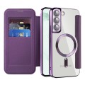 For Samsung Galaxy S22+ 5G Shield Magsafe RFID Anti-theft Rhombus Leather Phone Case(Purple)