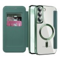 For Samsung Galaxy S22+ 5G Shield Magsafe RFID Anti-theft Rhombus Leather Phone Case(Green)