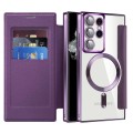 For Samsung Galaxy S22 Ultra 5G Shield Magsafe RFID Anti-theft Rhombus Leather Phone Case(Purple)
