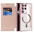 For Samsung Galaxy S22 Ultra 5G Shield Magsafe RFID Anti-theft Rhombus Leather Phone Case(Pink)