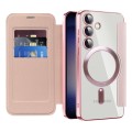 For Samsung Galaxy S24 5G Shield Magsafe RFID Anti-theft Rhombus Leather Phone Case(Pink)