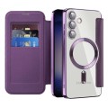 For Samsung Galaxy S24+ 5G Shield Magsafe RFID Anti-theft Rhombus Leather Phone Case(Purple)