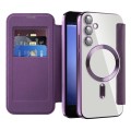 For Samsung Galaxy S23 FE 5G Shield Magsafe RFID Anti-theft Rhombus Leather Phone Case(Purple)