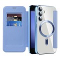 For Samsung Galaxy S23 FE 5G Shield Magsafe RFID Anti-theft Rhombus Leather Phone Case(Blue)