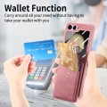 For Samsung Galaxy Z Flip5 5G Integrated Magnetic Card Wallet Diamond-encrusted Ring Phone Case(Pink