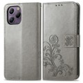 For Blackview A96 Four-leaf Clasp Embossed Buckle Leather Phone Case(Gray)