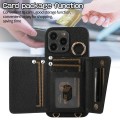 For iPhone 15 Pro Max Crossbody Ring Wallet Leather Back Cover Phone Case(Black)