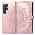 For Samsung Galaxy S24 Ultra 5G Mandala Flower Embossed Leather Phone Case(Rose Gold)
