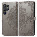 For Samsung Galaxy S24 Ultra 5G Mandala Flower Embossed Leather Phone Case(Gray)