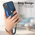For iPhone 14 Retro Cross Wristband Wallet Leather Back Phone Case(Blue)