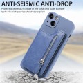 For iPhone 14 Zipper Wallet Leather Back Shockproof Phone Case(Blue)