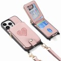 For iPhone 15 Pro Crossbody Love Zipper Leather Back Phone Case(Pink)