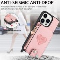 For iPhone 15 Pro Crossbody Love Zipper Leather Back Phone Case(Pink)
