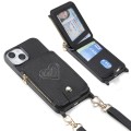 For iPhone 15 Crossbody Love Zipper Leather Back Phone Case(Black)