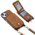 For iPhone 15 Crossbody Love Zipper Leather Back Phone Case(Brown)